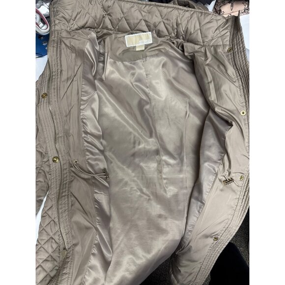 Michael Kors Anorak Women's Coat Quilted Jacket Tan Hooded Zip Size Small - Picture 9 of 13
